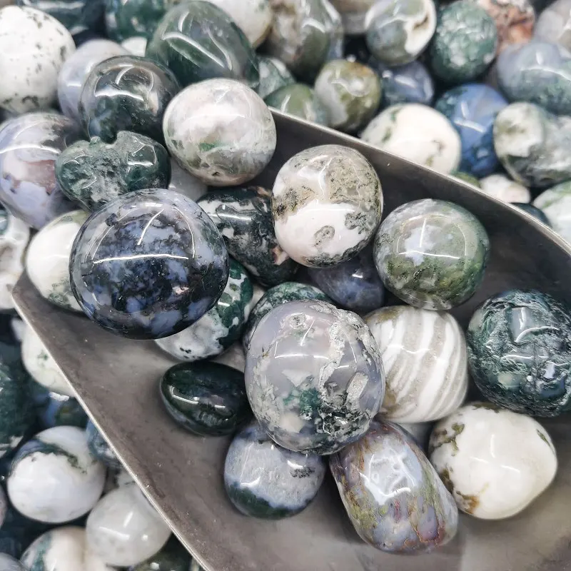 Natural Spiritual Healing Meditation Moss Agate Tumbled Crystals Gravel Flower Agate Tumble Stone