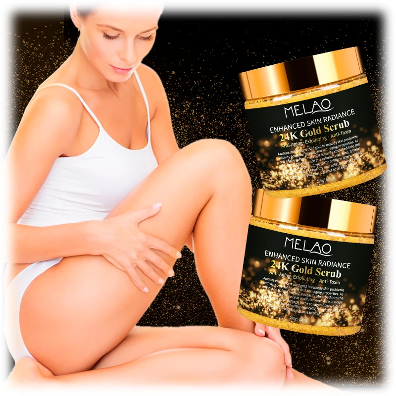 Factory Supply Custom Dropshipping Body Salt Whitening Brightening Exfoliating Anti Aging 24k Gold Scrub