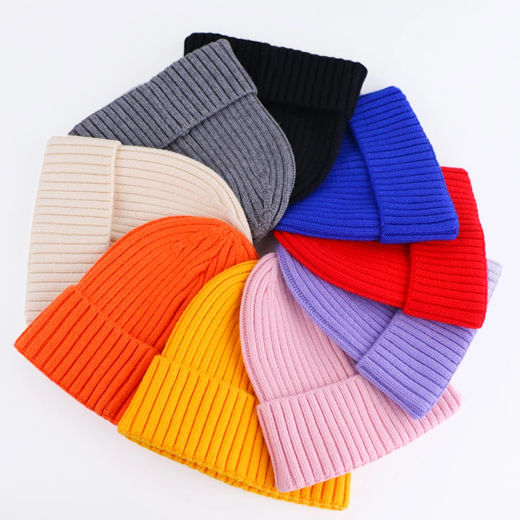 Hengxing Manufacturer Blank Toques Knitted Winter Warm Hat Custom Color Organic Cotton Cute Kids Cuffed  Beanie Hats