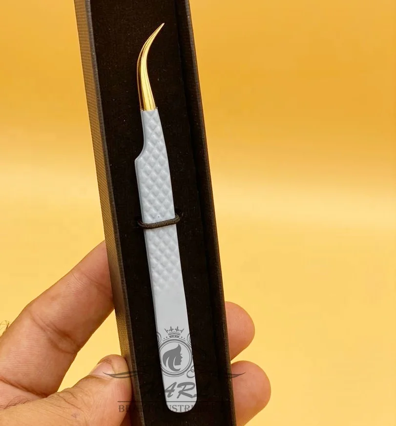 personalized baby blue eyelash extension tweezers diamond Grip curved tweezers for eyelash extension fiber tip tweezers