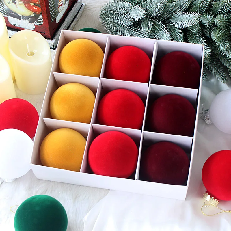 Hot Sale Christmas Tree Decoration Ball 9PCS/Set Flocking Ball Diy Hanging Christmas Tree Ornaments Balls