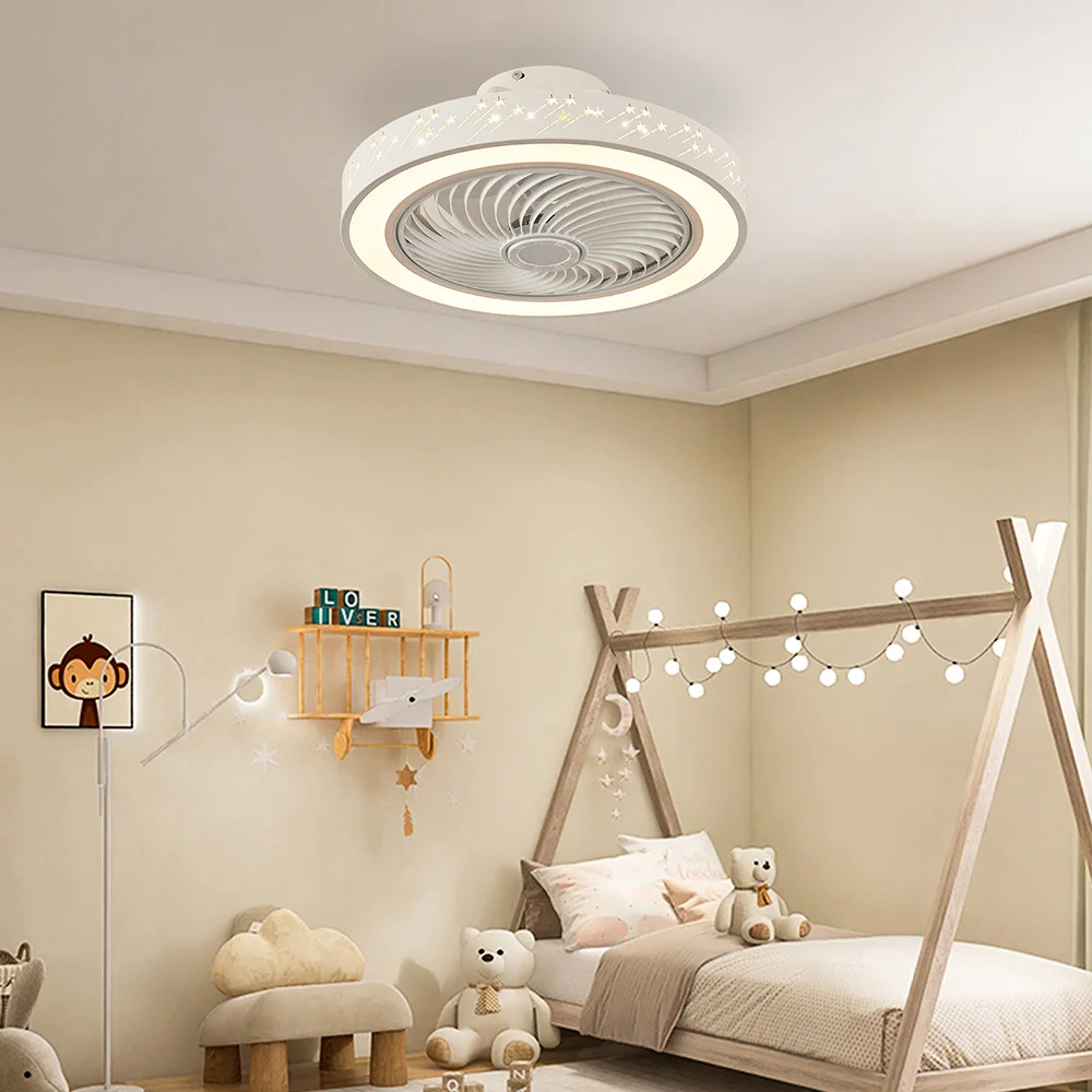 Modern Smart Ceiling Fan With Light Remote Control LED Dimmable 6 Speeds Timer Flush Mount Enclose Fans Lamp 50W Cool