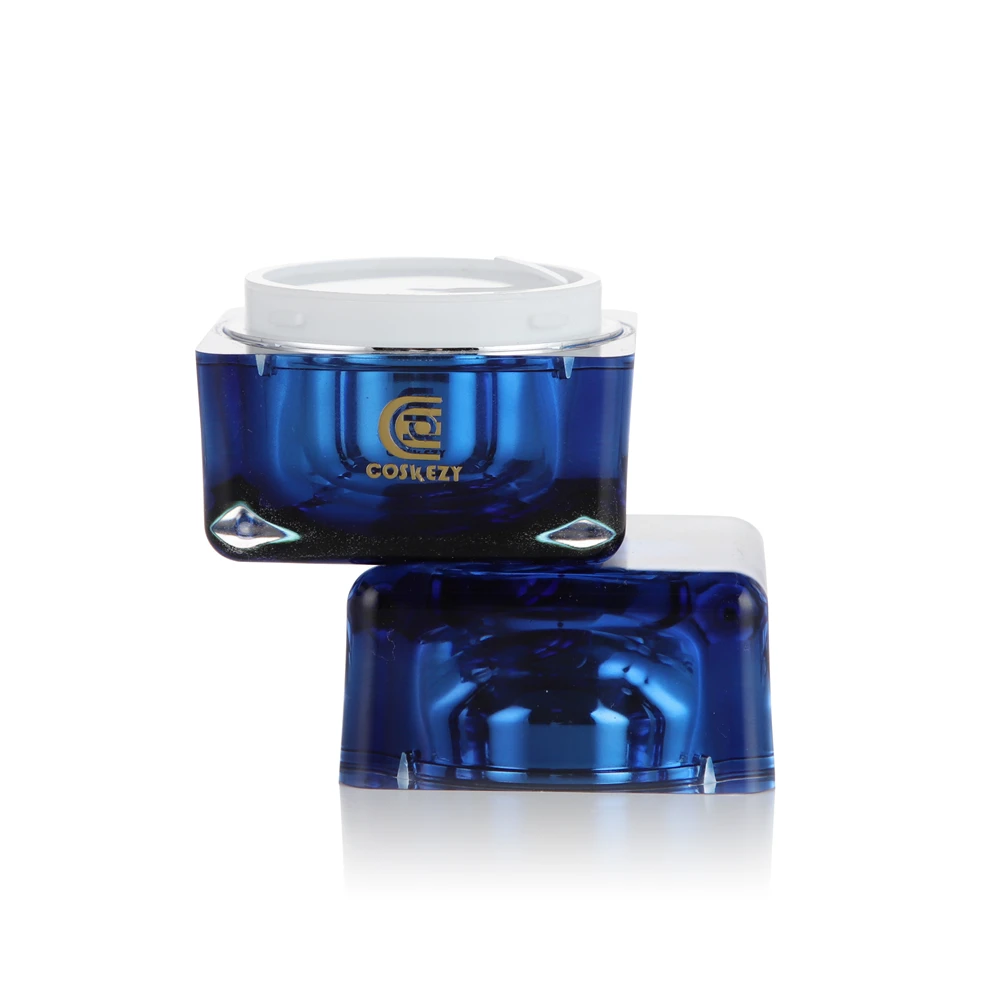 30g Luxury Cosmetic Packaging Square Transparent Blue Acrylic Cosmetic Jar For Face Cream With Plastic Inner Pot