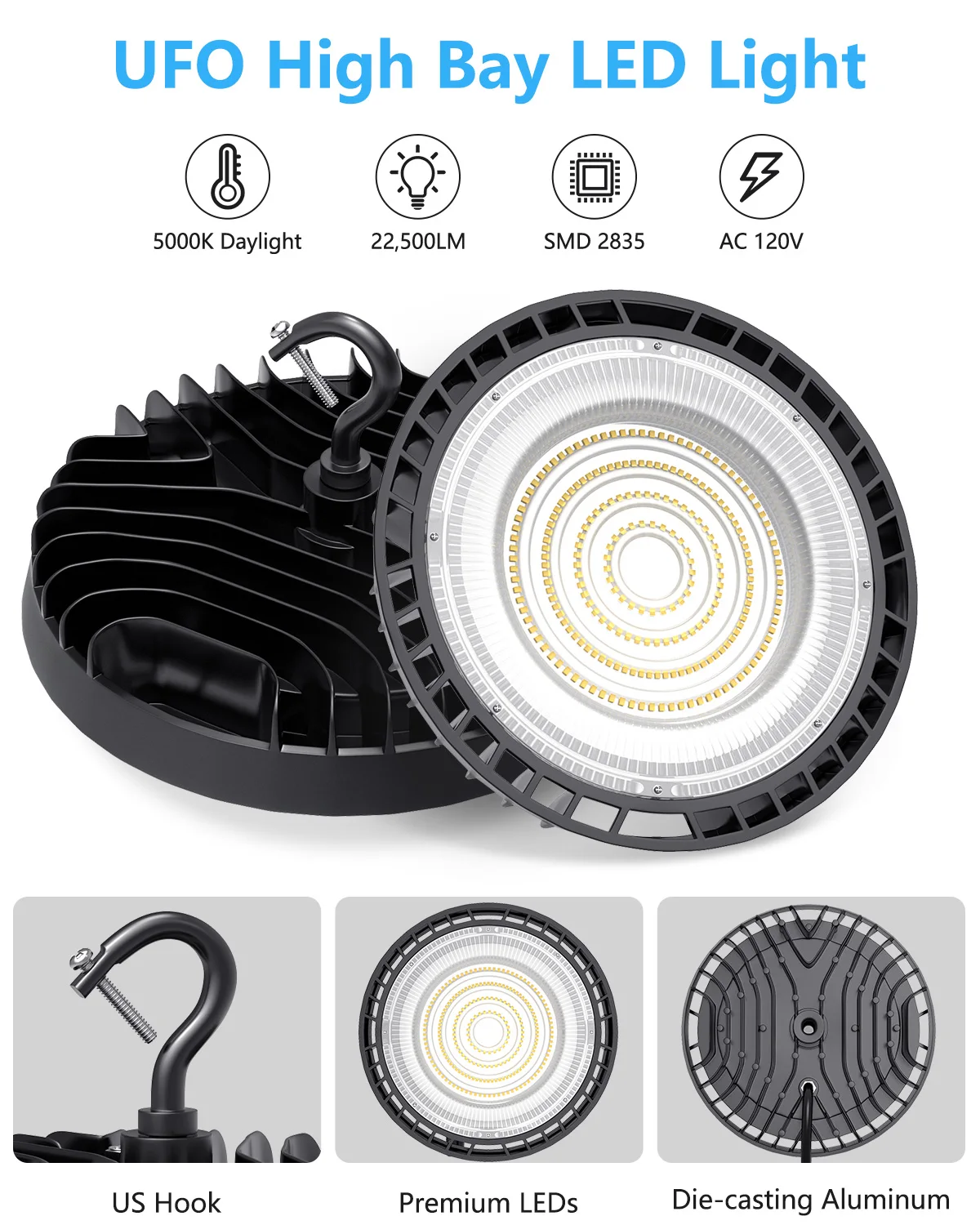 New design IP65 waterproof 150lm/w IC Driver industrial lamp 5000K daylight warehouse factory lighting 150w led high bay light