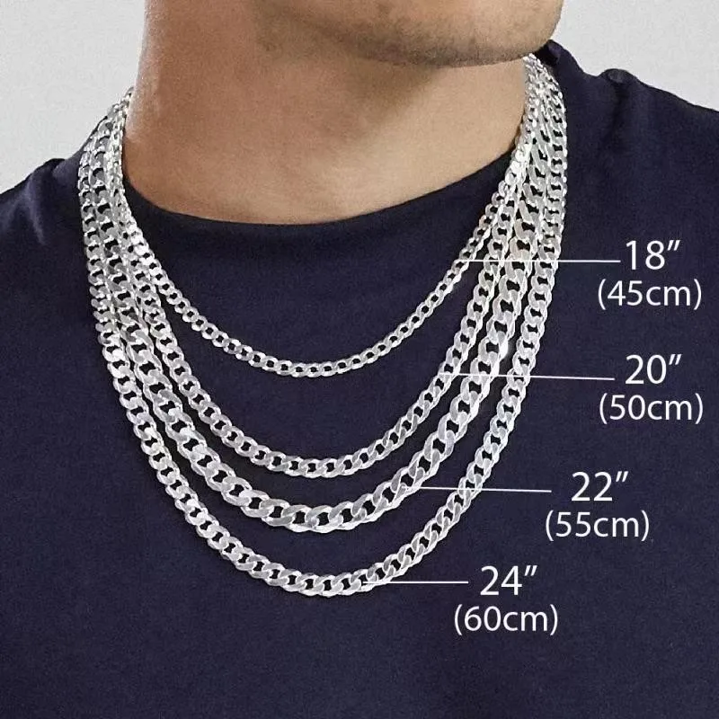 VANA Solid Diamond Cut 925 Sterling Silver Vintage Necklace Close Link Flat Curb Cuban Chain Necklace Men Women Italian Style