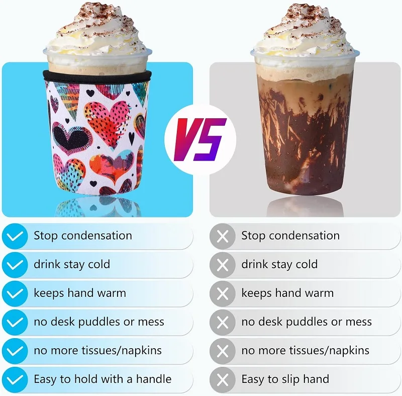 custom logo print reusable thermal 16 22 32 oz neoprene iced coffee beverage sleeve hot cold drink cup holder coozies