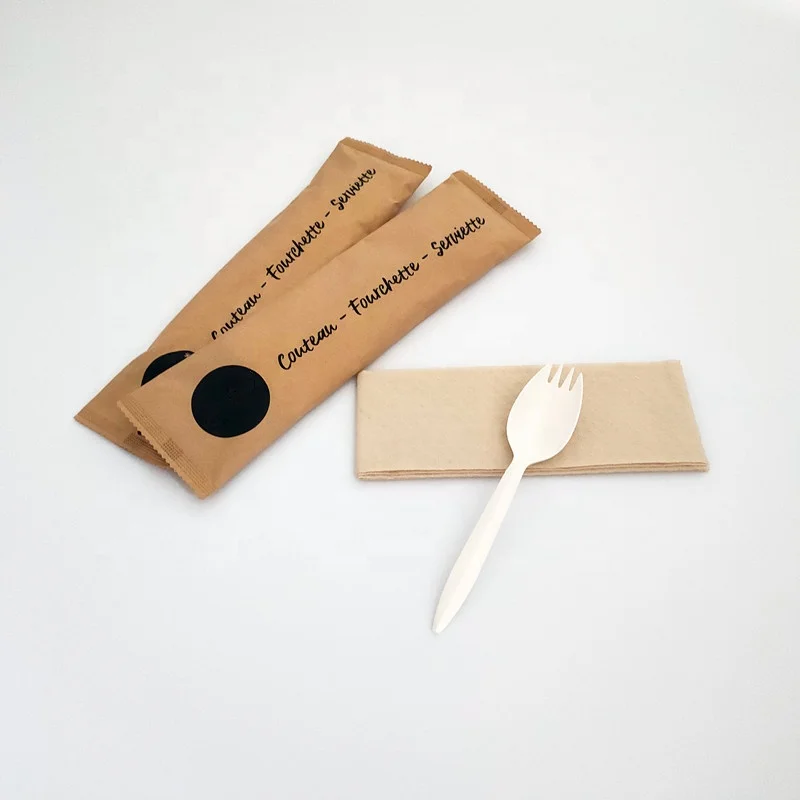 6inch 8inch Corn Starch Cutlery Bioplastic Recycling Disposable Eco-friendly 6IN1 Biodegradable Corn Starch Cutlery with Pouch