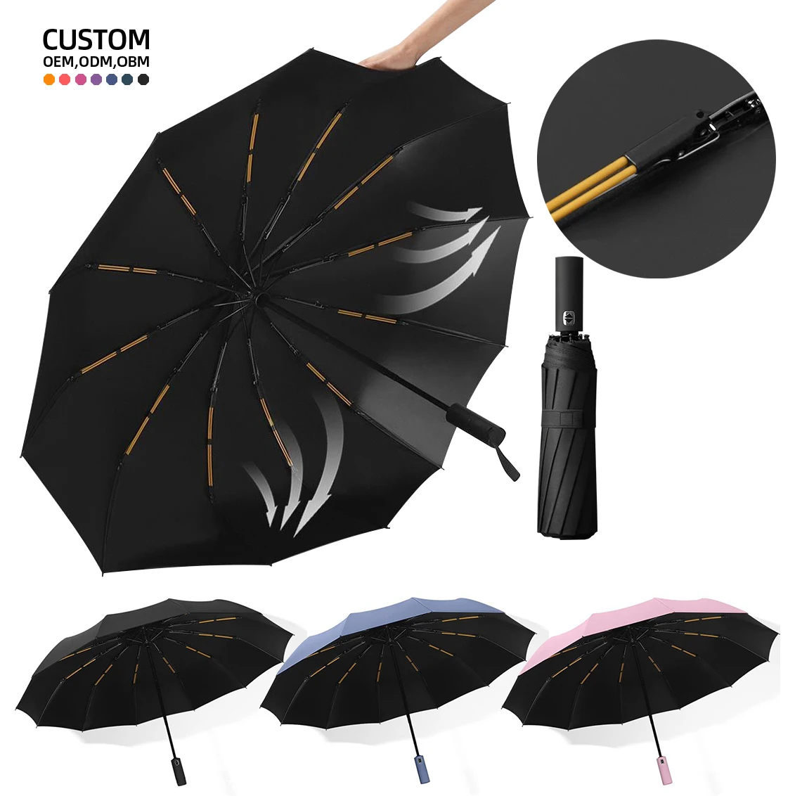 2024 New Popularity Hot Sale Products 12 Bone Double Bone Automatic Portable Ergonomic Handle Umbrella