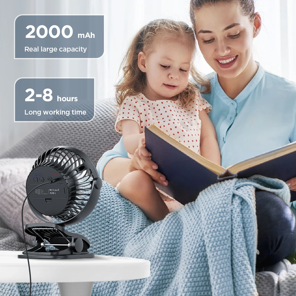 2022 Hot Sale Air Cooling Circulating Usb Cordless Rechargeable Plastic Oscillating Electric Mini Car Portable Fan With Clip