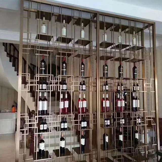 Luxury stainless steel wine rack wine storage display cabinet customized for restaurant bar