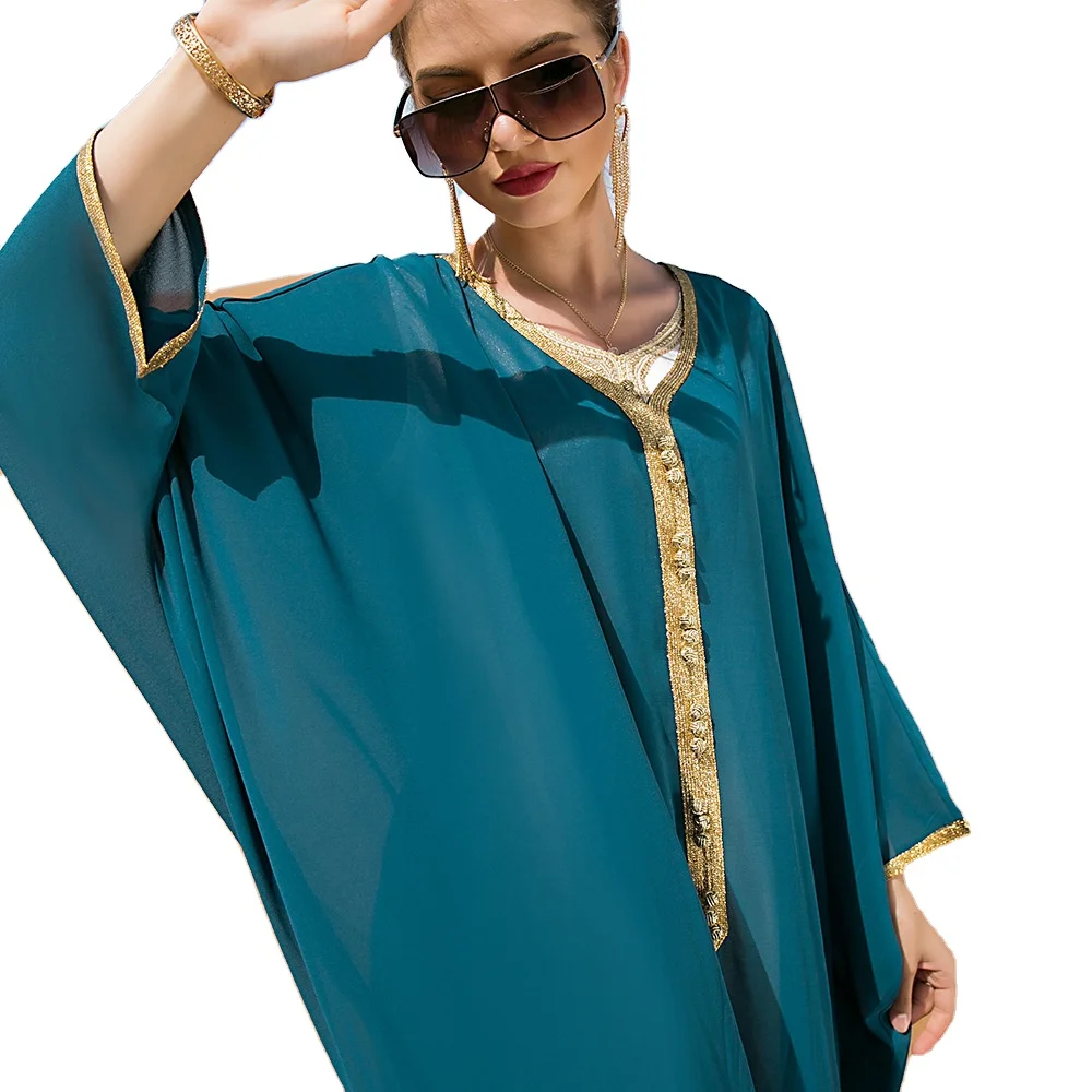 Wholesales Solid color muslim jalabiya plus size abayah ethnic islamic clothing women maxi dress