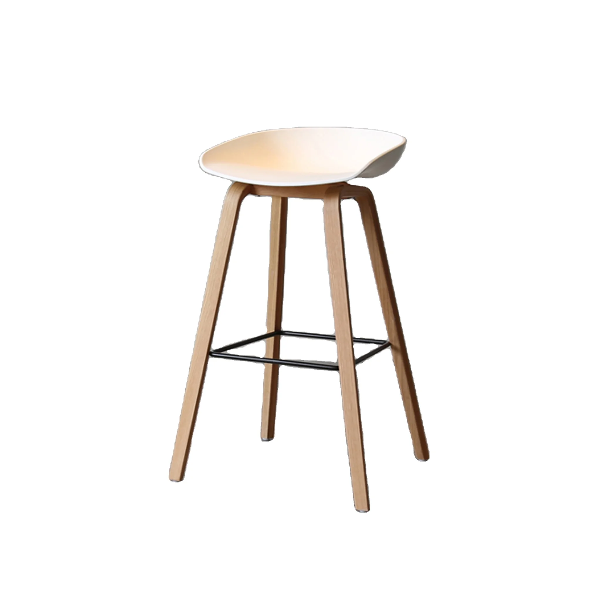 Cheap Price Leisure White Plastic Seat with wooden leg High stools dining chair
