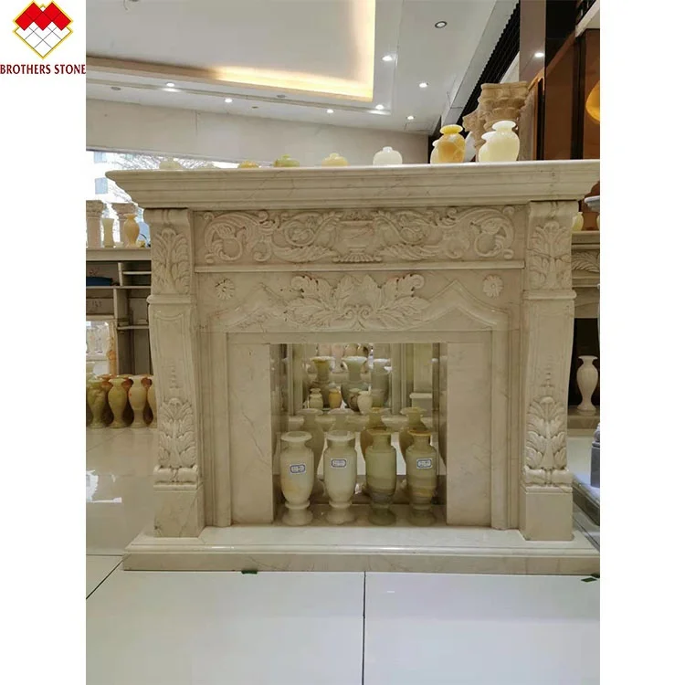 Onyx Stone Fireplace Surround Customized Modern Design Marble Mantel for Indoor Use Freestanding Type