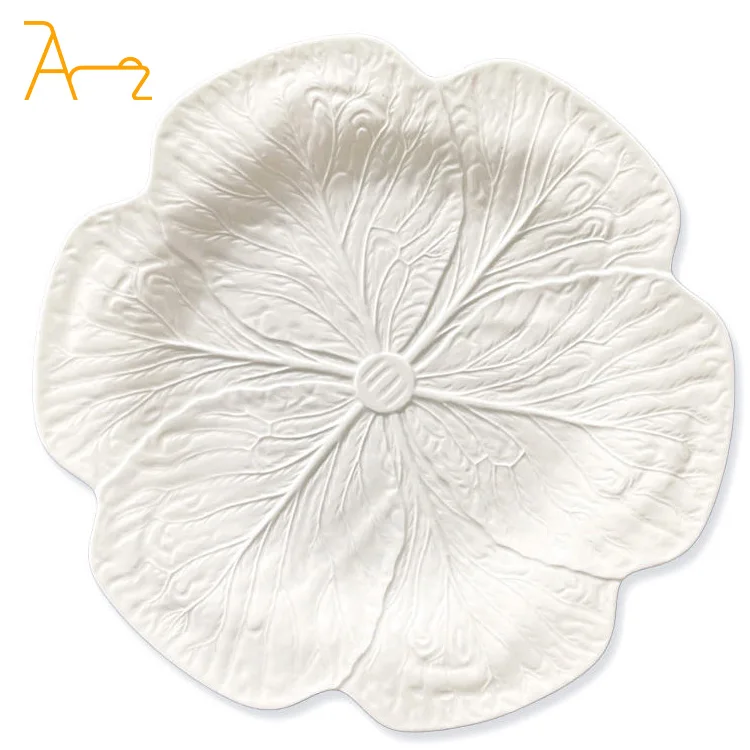 Factory wholesale white cabbage design ceramic tableware with embossed for wedding in high-end restaurant