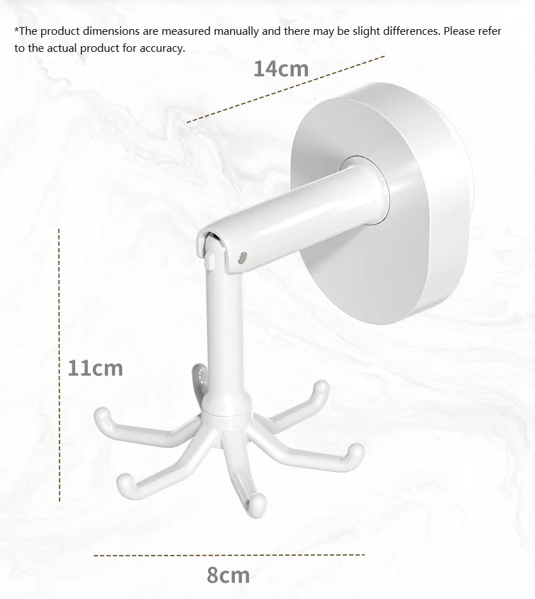 Kitchen Utensils Wall-mounted Hook 360 Degree Vacuum Suction Storage Hook Hanger with 6 Claws for Kitchen Bathroom Office