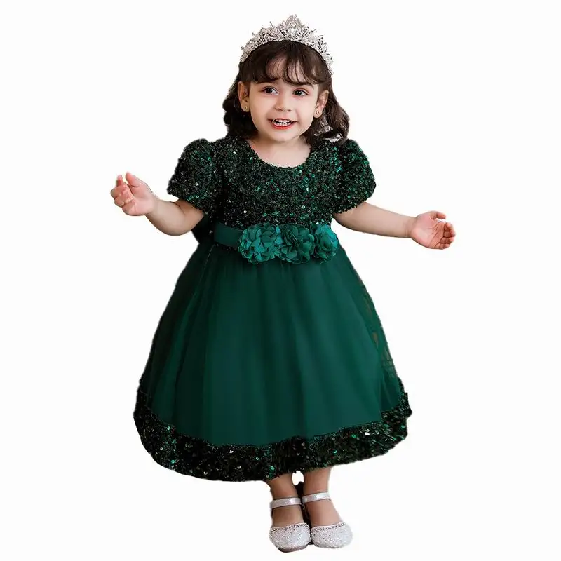 Western style layered fluffy princess dress Sequin gown for girls wedding party dress girls for 0-5 years old