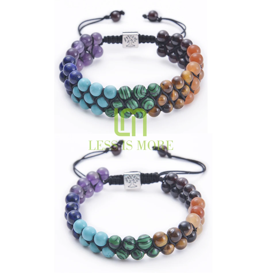 High Quality Seven Chakra Natural 6mm Small Beads Healing Crystal Malachite Stone Beaded Life Of Tree Woven Bracelet Jewelry