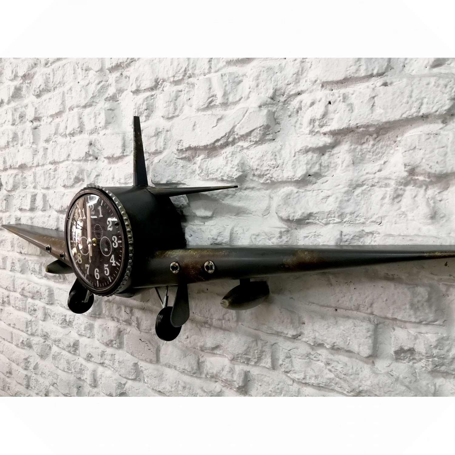 Retro wrought iron wall decoration airplane wall hanging clock and watch creative bar antique wall Clock home decor