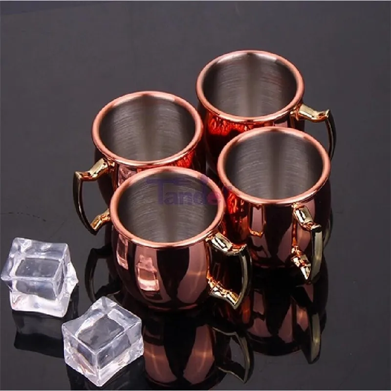 4 Pieces 60ml Mule Cups 2 Ounces Mug 304 Metal Stainless Steel Lining Pure Copper Plated Coffee Cup Moscow Mule Copper Mugs