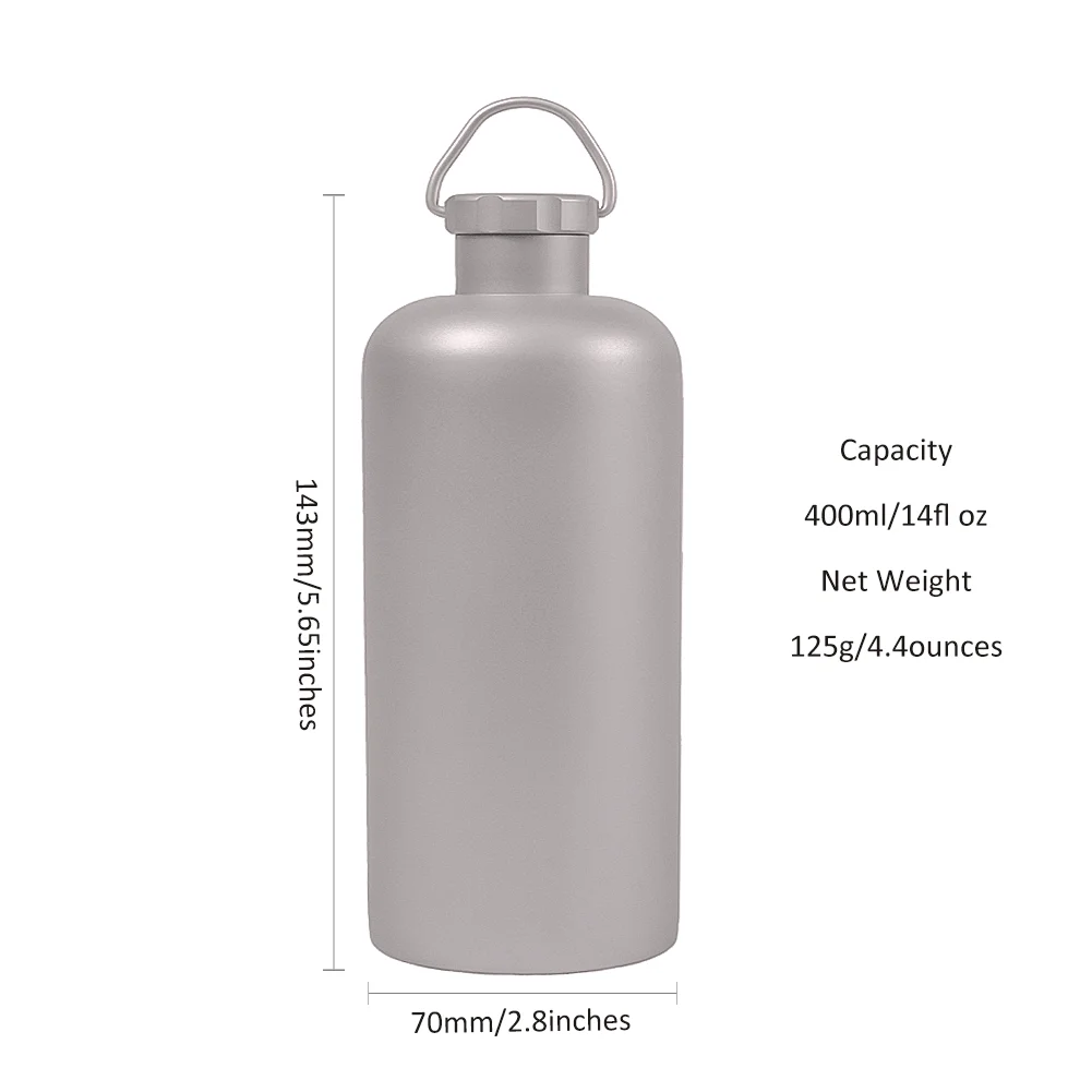 400ml/14fl oz lightweight camping drinkware with handle pure titanium bottle