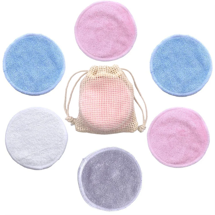 Round Bamboo Fiber Charcoal Velvet Hemp Microfiber Reusable Makeup Remover Washable Cotton Pads Facial Cleaning Pad