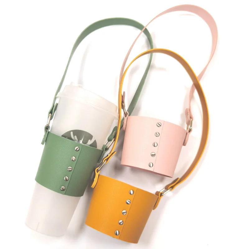 Reusable Leather Coffee Cup Holder With Handle Portable Insulated Drink Carrier for Beverage Drinks Boba Tea