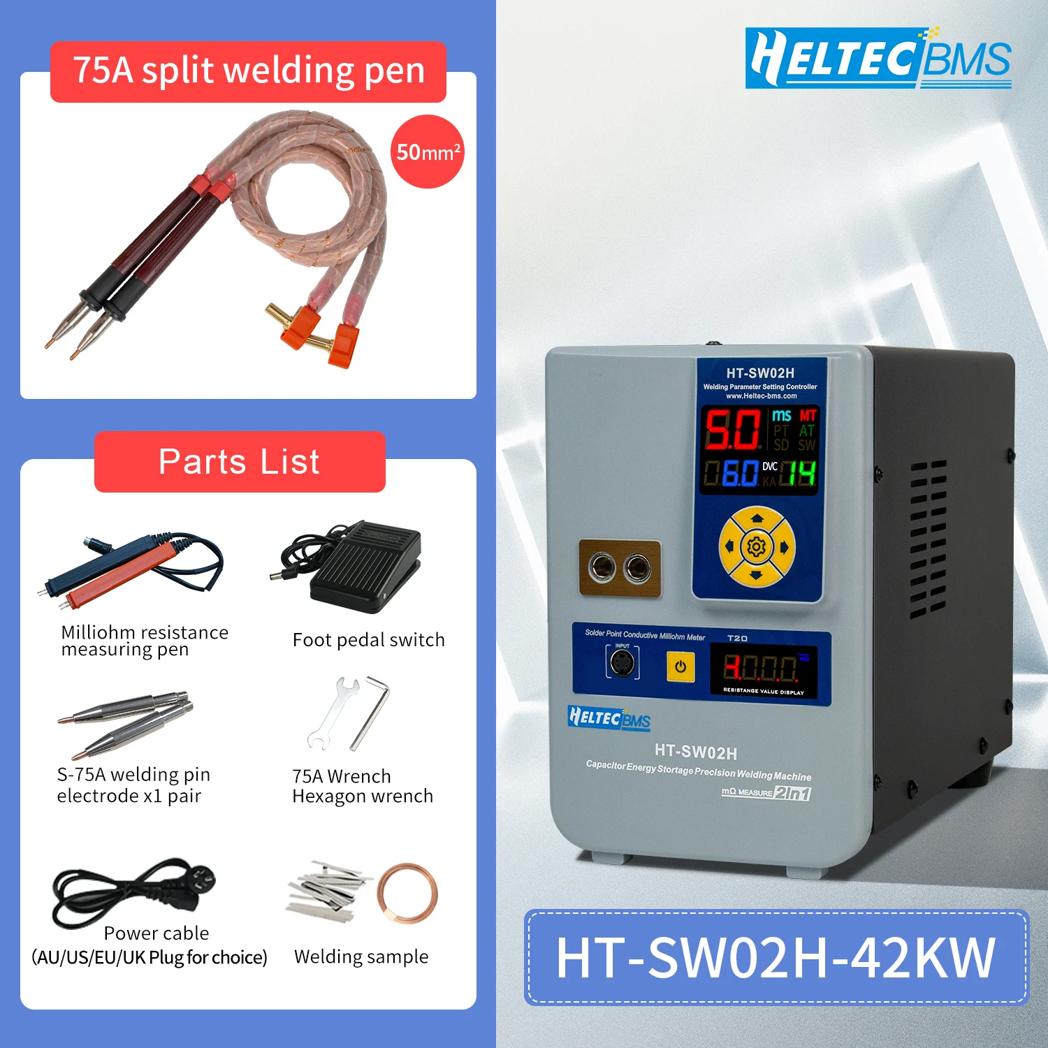 36KW 42KW HT-SW02H Capacitor Storage Portable Spot Welding Point for Batteries DIY Spot welder Battery Cell Welding Machine