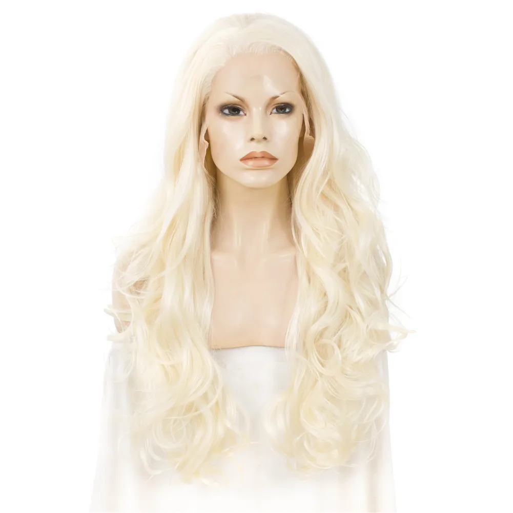 Celebrity 28inch white blond Body Wave Drag Queen Cosplay Wig  Perruque Lace Front Synthetic Lace Wigs Heat Resistant