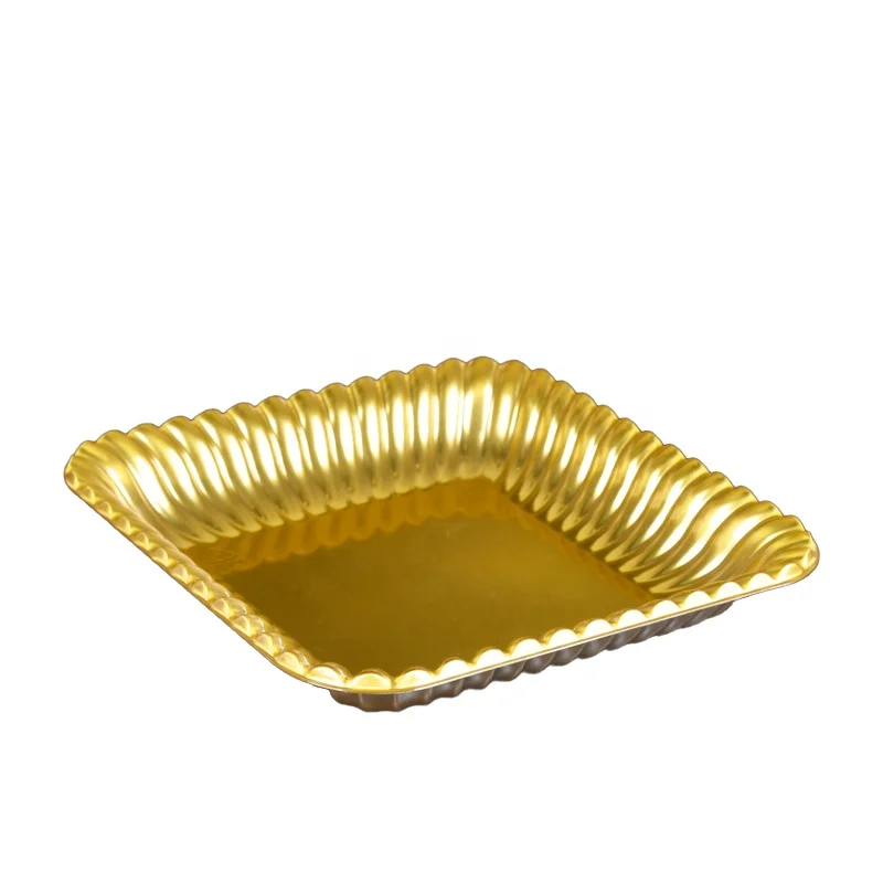 Lesui rectangle square wholesale wedding party plastic food serving golden tray for food takeaway