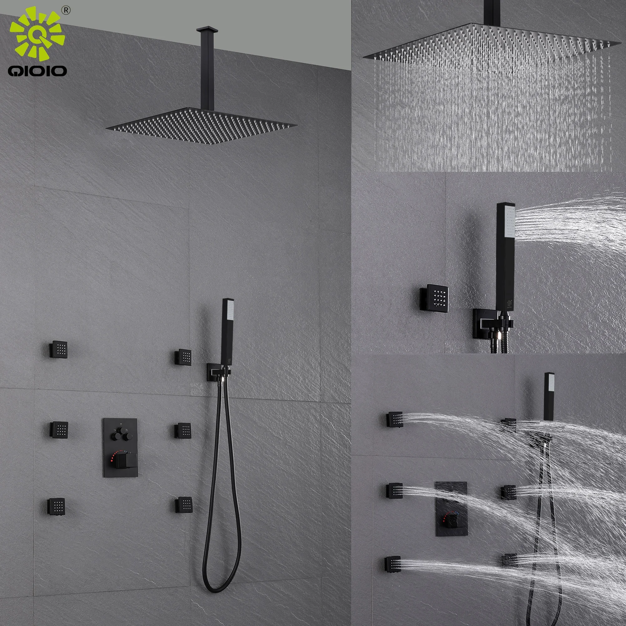 3 functions concealed body jets multi function in wall mounted bathroom mixer rain cUPC thermostatic bath & shower faucets