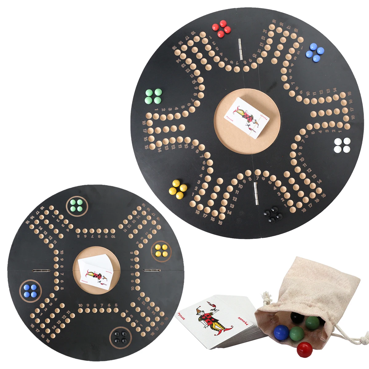 Foldable Original Marble Board Game Strategy Competitive 2-6 Player Fast Track Wooden with 6 Colors 24 Marbles 6 Dice Game Set