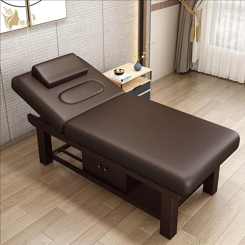 Modern Spa Therapy Bed with Wooden Structure and Adjustable Cushion