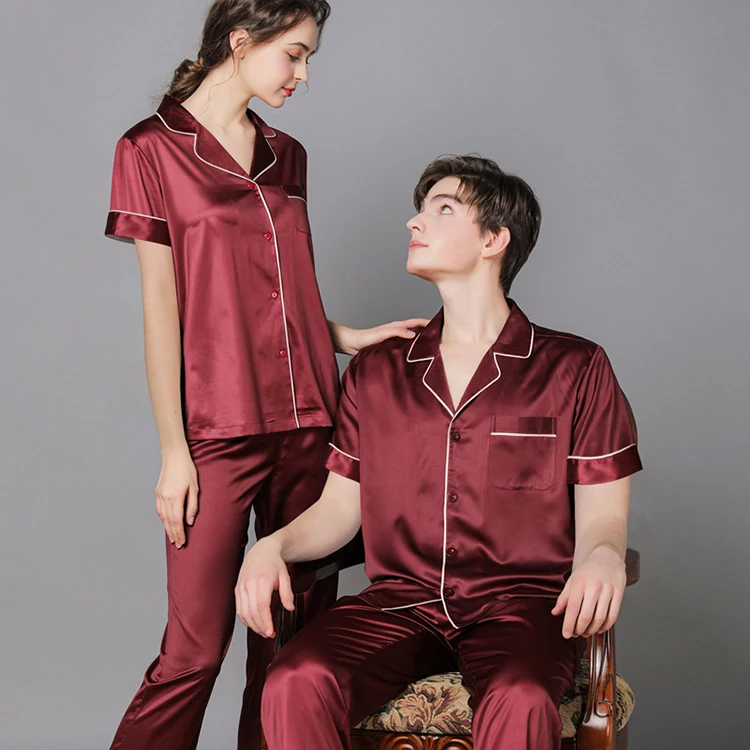 Pijamas Men Women Thin silk satin long sleeve Pajamas Sets Couple Satin Pajamas 2 Pcs Set Pyjamas Leisure Wear Pajamas