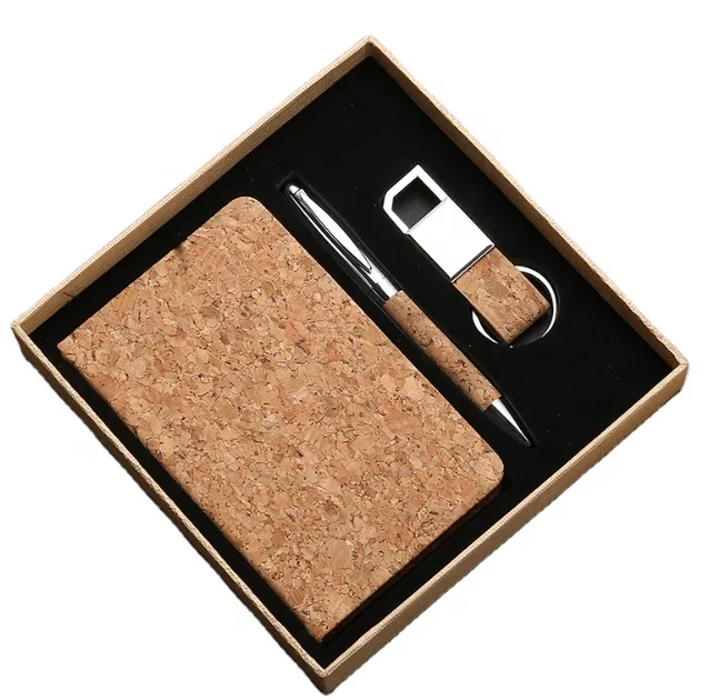 Cork Wood Cover Custom Notebook With Kraft Box Customized Logo With Key Chain And Pen Personalized Printing