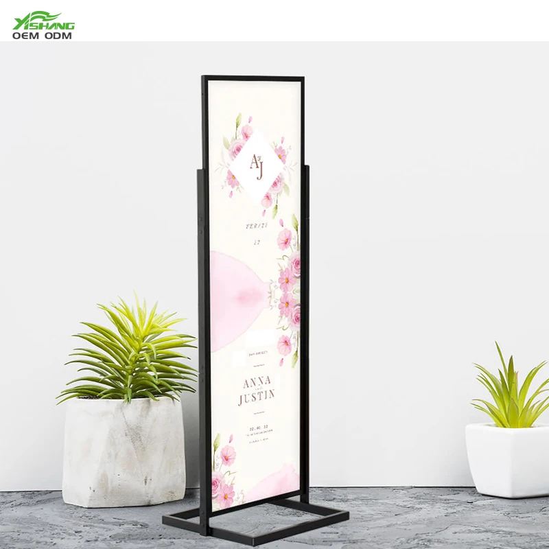 Fashion shop racks stainless steel sign holder metal sign stand poster stand display holder shelf
