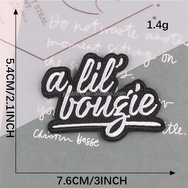 Custom  Word Alil boujie Hoodies Embroidery Patch  iron-on Patch Slogan Embroidered iron on  Patch Badges For Garments