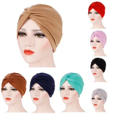 New Women Elastic Fabric Turban Cap Headband Muslim Hijab Caps Female Soft Bandana Headband Hijabs Head Wrap Turban Cap