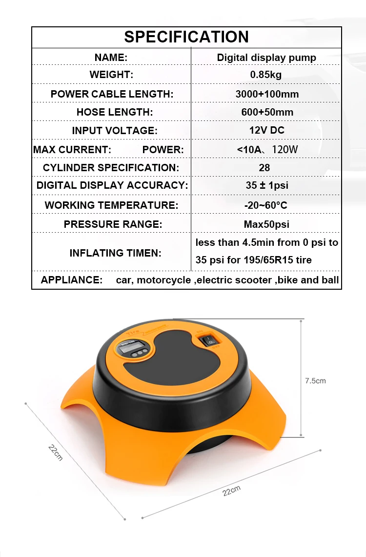 
Electric 12v DC 50-100PSI Portable Digital Auto Tire Inflator Car tyre Air Compressor 
