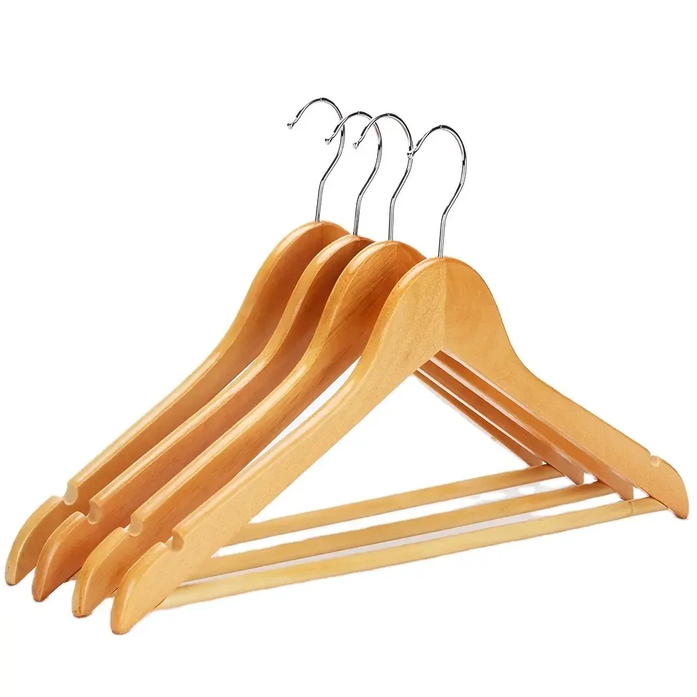 Multi Function Professional Hook Type Glossy 100 Pack Wooden Door Suit Hangers