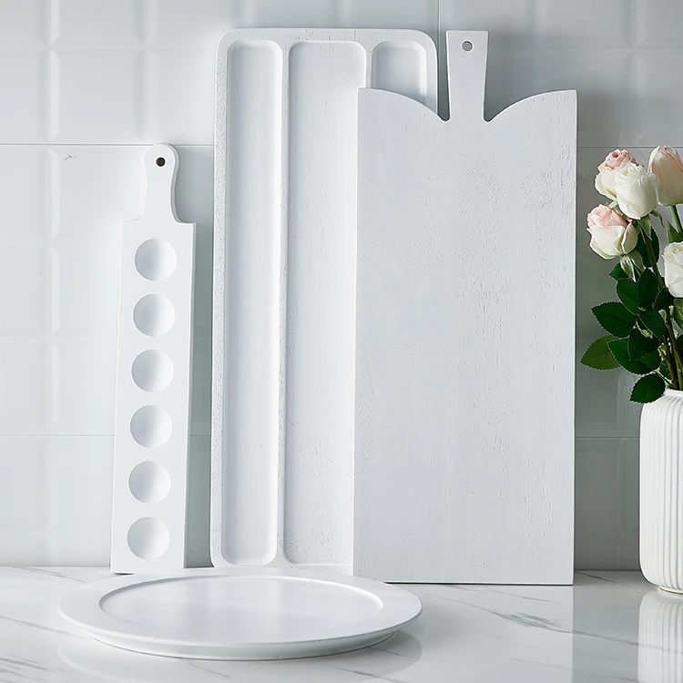 Natural House Wholesale White Paint Rubber Wood Egg Holder Tray with Handle for Countertop Kitchen