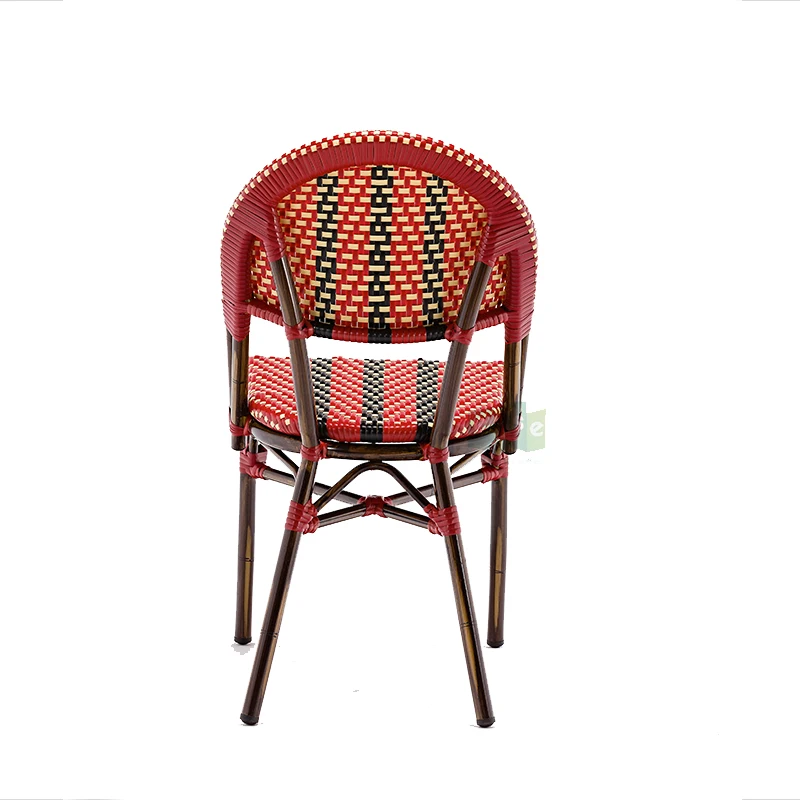 (E1042) Modern aluminium metal french bistro artificial rattan restaurant chair outdoor furniture