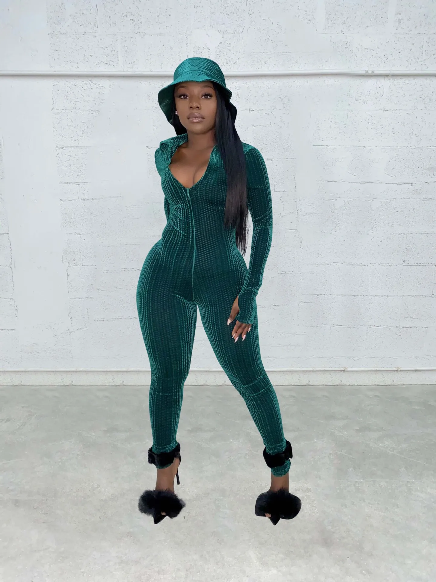 2022 Fall Womens Jumpsuits Hollow Out Bandage Rompers Women One Piece Long Sleeve Velvet Jumpsuit