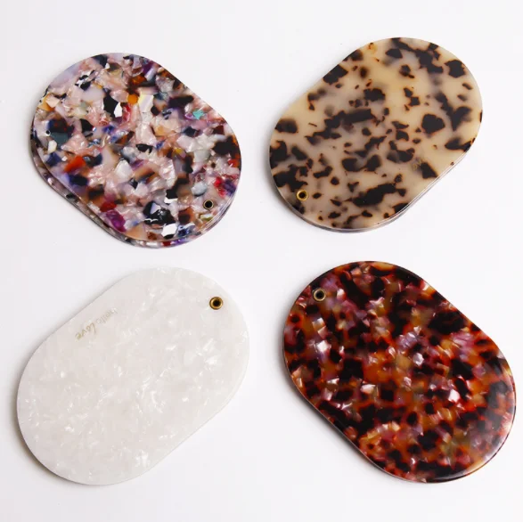 2022 Wholesale Newest Makeup Custom Handle Round Acetate Board Pocket Mirror With Metal Gold For Lip Beauty