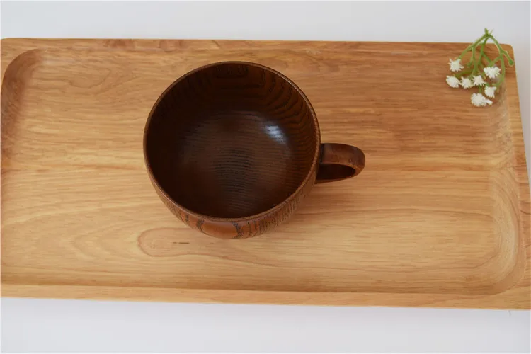 Classic Natural Wood Cup Handmade Wooden Jujube Wood Flat Water Cup Beer Milk Drinkware Tea  Coffee Mug With Handle