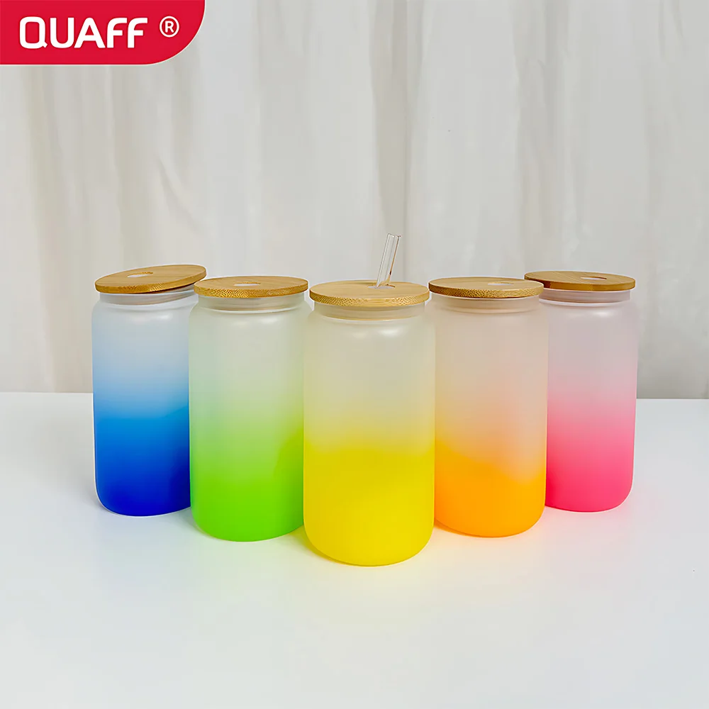 Hot Sale 16oz DIY blank sublimation Can Shaped Beer Glass Cups with bamboo lid and straw beer can glass for iced coke