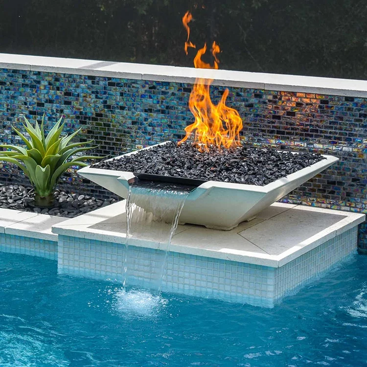 100cm Corten Steel Fire Pit Outdoor Propane Vented Gas Space Fireplace Heaters Water Fire Bowl for Swimming Pool
