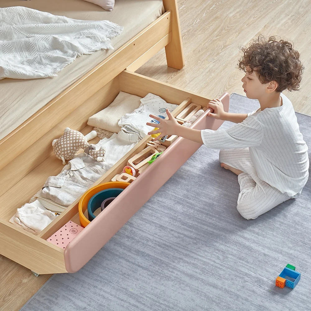 Only B2B Boori Children Furniture Modern Solid Wooden Kids Bunk Bed In Pink Color For 3 Children Teenargers