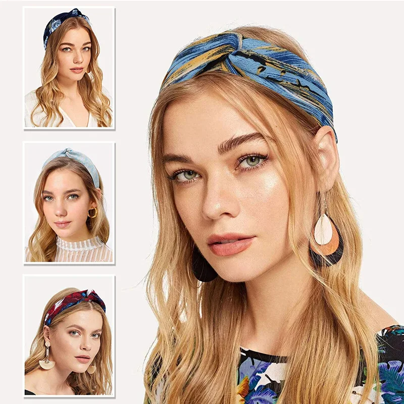 Turban Headbands for Women Elastic Back Twisted Hair Bands Face Vintage Cross Head Wrap Hair Accessories