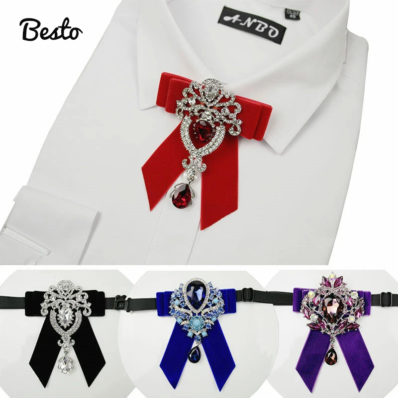 Rhinestones Crystal Bow tie for Men Handmade Velvet Bow ties for Women Diamond Bow Tie for Wedding