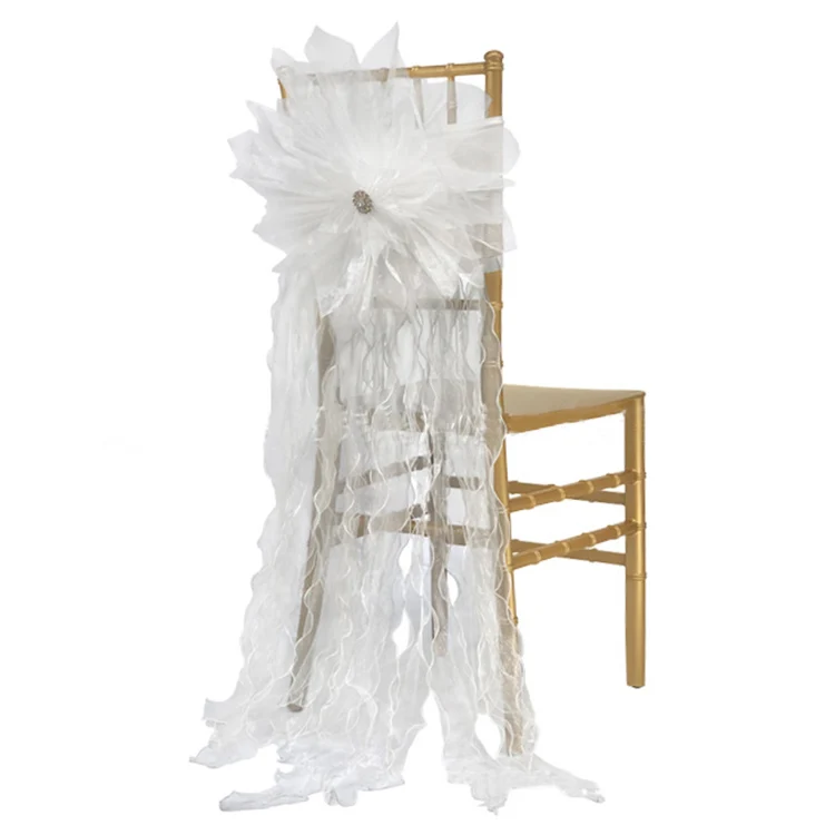 Wholesale Ruffle Chair Sashes Wedding Banquet Dinning Chair Decoration Chiffon Sash Cheap wedding  chair bow and sashes